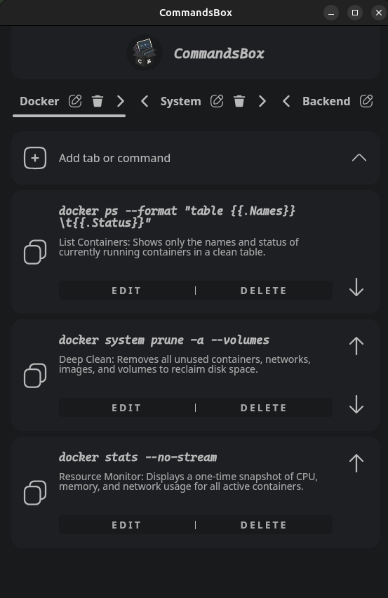 CommandsBox Home Screen
